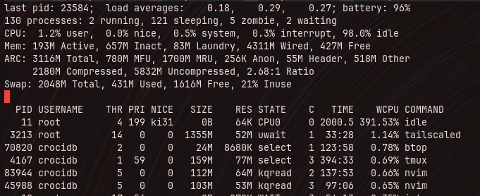 top reports each section of memory, swap and disk cache with a lot of details